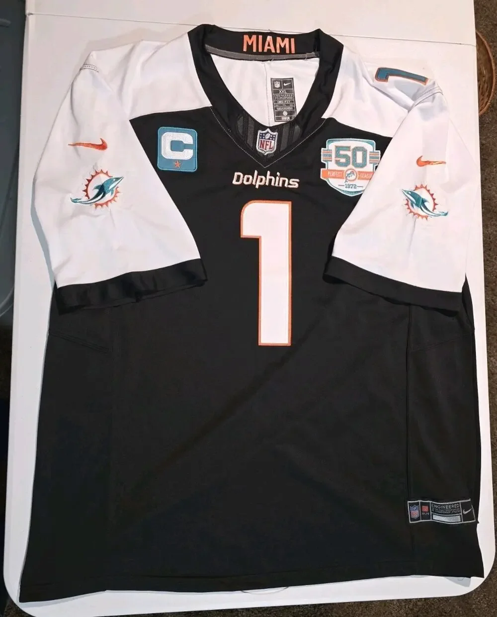 Nike Miami Dolphins Tua Tagovailoa #1 Engineered Jersey XXL 50th Perfect Season